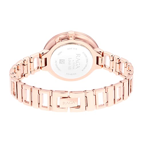 Titan Raga Love All Quartz Analog Mother Of Pearl Dial Rose Gold Metal Strap Watch for Women - NT95150WM01