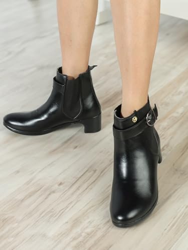ELLE Women's Fashionable Buckle Boots Colour-Black, Size-UK 3