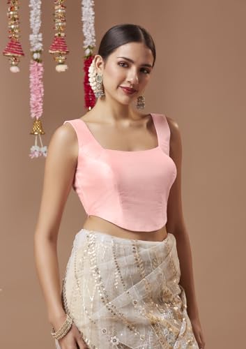 SALWAR STUDIO Baby Pink Silk Sleeveless Corset Readymade Blouse