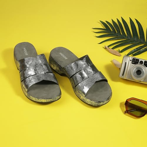 Mochi Women's Gun Metal Open Casual - Slides with Flat sole UK/7 EU/40(41-429)