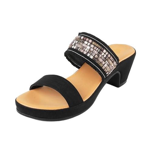 tresmode ATHN Black Women's Dress Block Heel Sandals in Size 8 UK / 41 EU