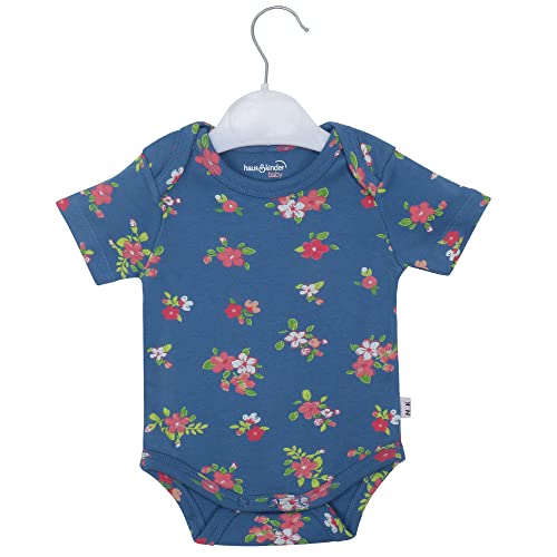 haus & kinder Iris 100% Cotton New Born Baby Bodysuits Rompers Onesies For Boy and Girl, 9-12 Months (White-Pink-Navy, Pack of 3)