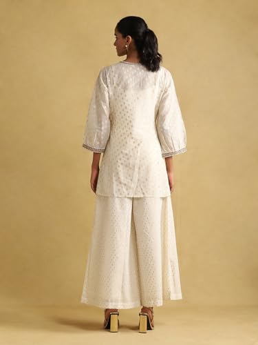 Ritu Kumar Off White Embroidered Ensemble Kurti With Dhoti Pant And Inner