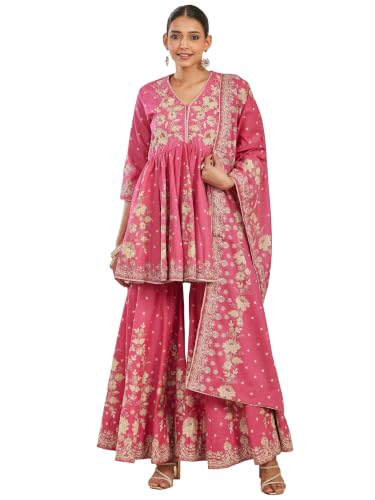 BIBA Printed Cotton Peplum Festive Kurta With Garara And Dupatta