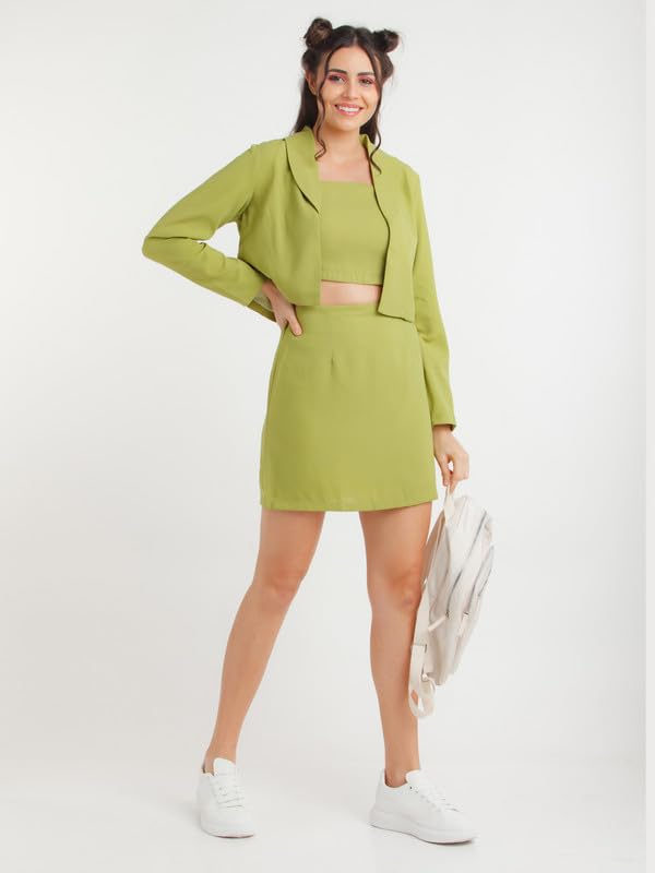 Zink Z Women's Green Solid Fitted Co-Ord Set