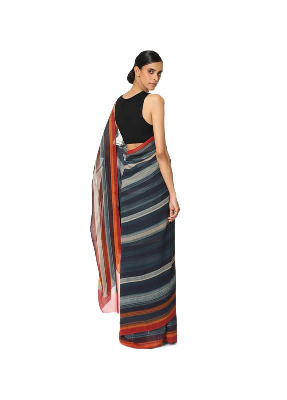 Satya Paul Blue Cobalt Georgette Printed Silk Saree for Women