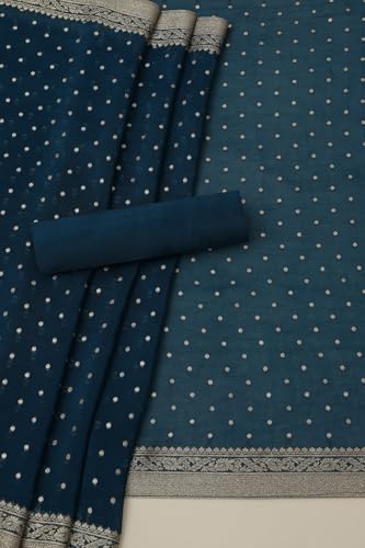 Soch Womens Blue Silk Blend Floral Print Unstitch Dress Material With Sequins