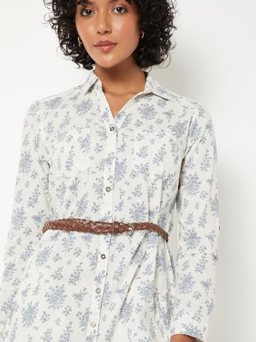 Max Women Floral Print Shirt Dress (Beige_L)