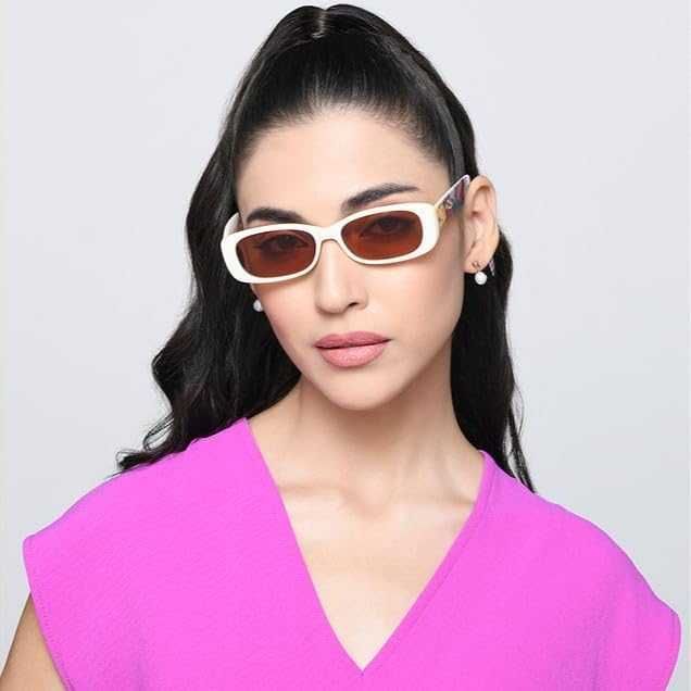 VINCENT CHASE EYEWEAR Vincent Chase By Lenskart|White-Brown Full Rim Rectangular|Vacation Edit|Branded Latest And Stylish Sunglasses|Polarized And 100% Uv Protected|For Women|Large|Vc S16873