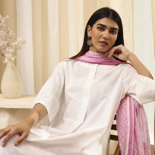 Biba Women's 60'S Cambric Kurta Set (SKD8052ESS25PNK_Pink