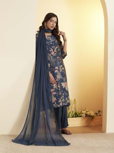 BIBA Viscose Blend Printed Straight Semi-Formal Kurta With Palazzo And Dupatta