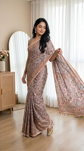 SHANTVAN GALLERY Roman Silk Position Print Saree for Women with Real Mirror Work | Designer Digital Print Women Saree with Piping Border, Kodi Latkan & Unstitched Blouse Piece