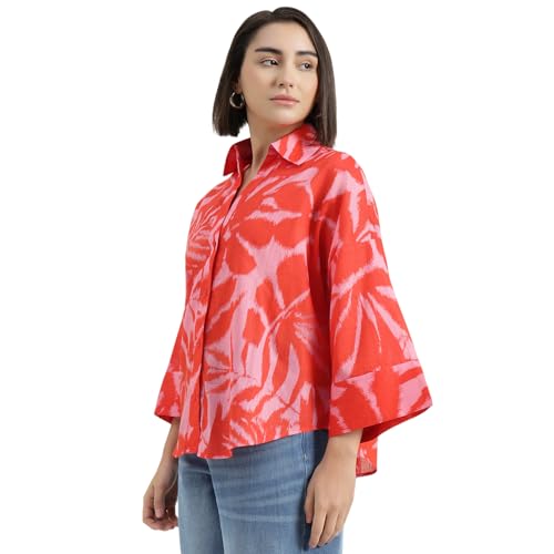 United Colors of Benetton Regular Fit Spread Collar Printed Shirt (Size : S) - 26P5WVNTP327I901 Red
