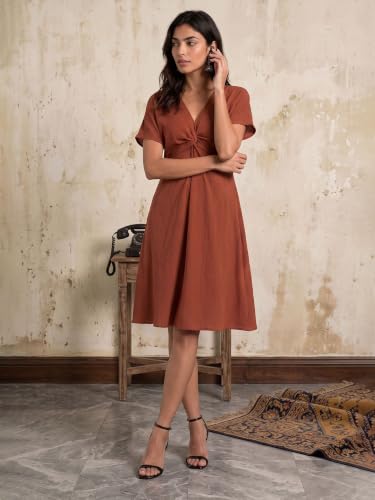 Max Women Twisted Detail A-Line Dress (Brown_XS)