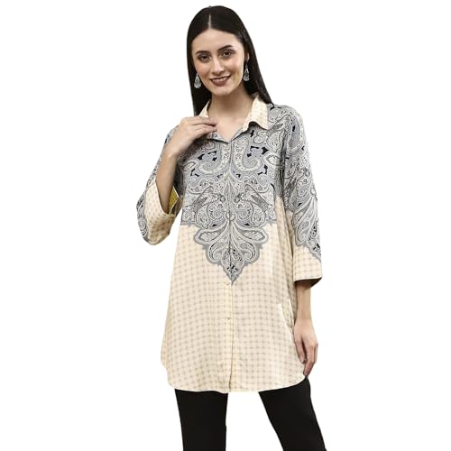 BIBA Women Ivory Printed Shirt-Style Straight Short Kurta_40