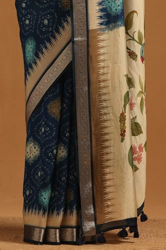 Soch Womens Blue Poly Viscose Botanical Saree