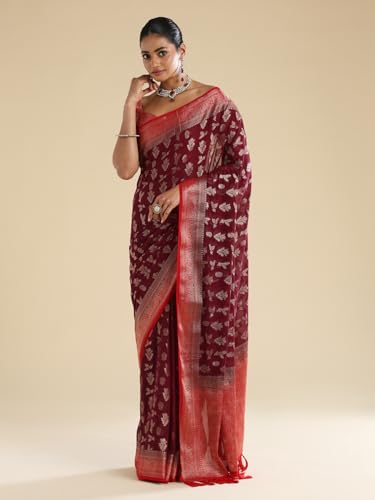AKHILAM Women's Maroon Georgette Floral Printed Saree With Unstitched Blouse Piece (66ALEKHA6601_NV)