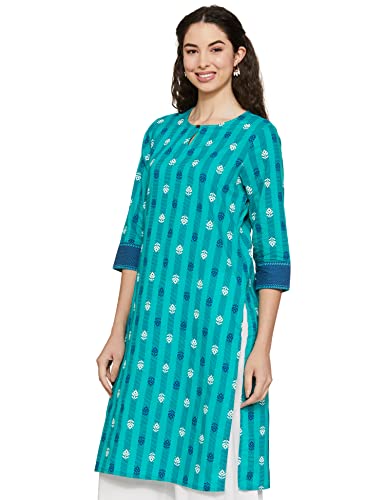 Max Women's Cotton Straight Kurta (SHAMSP20GR21EMERALD-L_Green, Emerald_L)