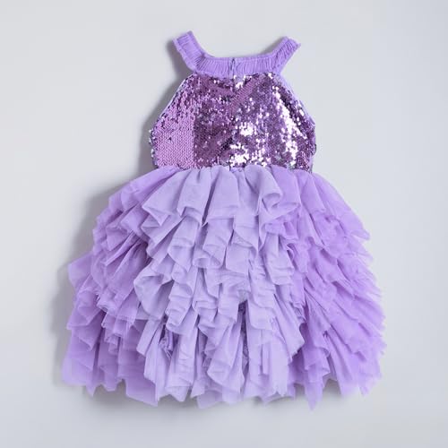 Hopscotch Girls Purple Sleeveless Sequin Embellished Dress for Age (12-24 Months)