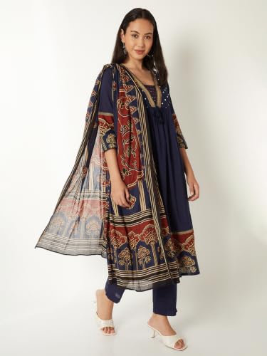 Max Women Printed A-line Kurta Set(Blue_S)