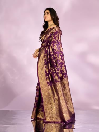 MOHEY Women's Art Silk Woven Saree with Blouse Piece (Purple)