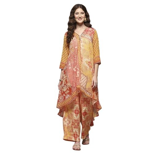 BIBA Women Polyester Printed Suit Set (SKD9851SS24YEL_Yellow