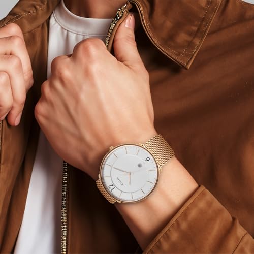 Titan Black & Gold Quartz Analog with Date White Dial Rose Gold Stainless Steel Strap Watch for Men - NT1849WM01