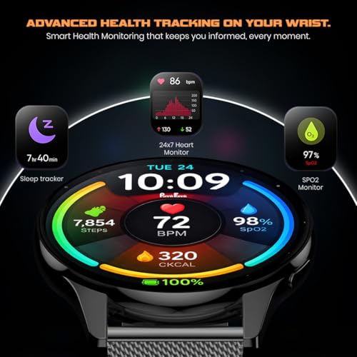 PunnkFunnk Evo Vista Smartwatch for Men & Women | 1.43" AMOLED Full-Touch Round Display | Bluetooth Calling, 120+ Sports Modes, Heart Rate & SPO₂, IP68 Waterproof Smart Watch- (Chain Black)