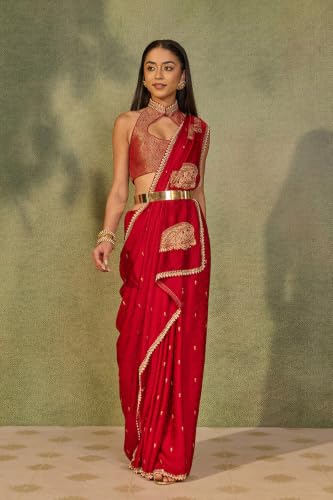 Taneira Red Viscose Satin Embroidered SareeWith Unstitched Blouse(SAPP03AD6702-Red)