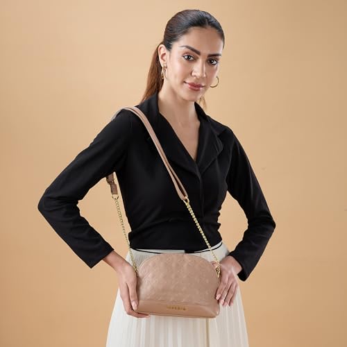Caprese Rain Medium Sling Bag for Women | Elegant Multi-Compartment Shoulder Handbag with Adjustable & Detachable Strap | Premium Designer Party & Travel Bag with Dual Closure (Mocha Mousse)