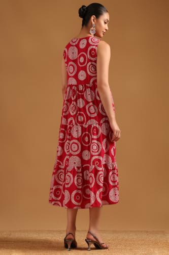 Soch Womens Magenta Cotton Bandhani Dress