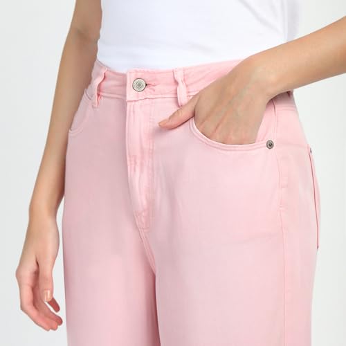 GUESS Women's Pink Lyocell Solid Relaxed Fit Jeans