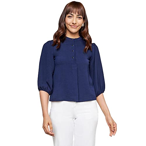 AND Women's Regular Fit Shirt (FW22AS034TCEY_Navy 14)