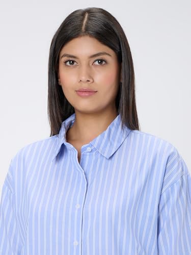 Pepe Jeans Blue Striped Women Three-Quarter Sleeves Shirt