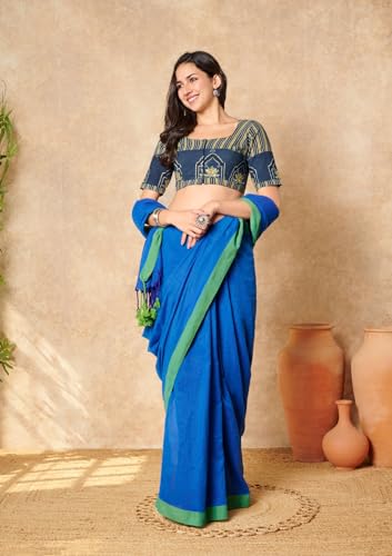 S SALWAR STUDIO Blue Ajrakh Pure Cotton Readymade Blouse