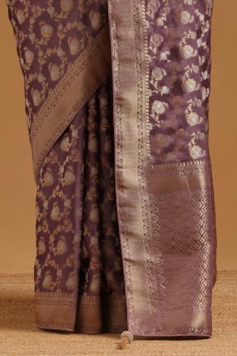 Soch Womens Lavender Satin Botanical Zari Woven Saree