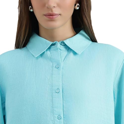 United Colors of Benetton Regular Fit Spread Collar Solid Dress (Size : XL) - 26P4WVNDR301ITQ1 Turquoise
