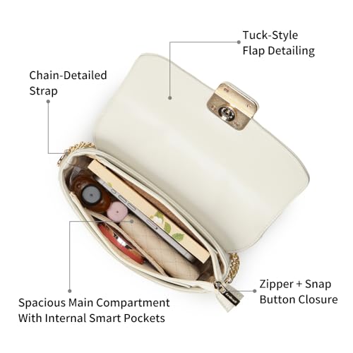 Fastrack CuddleKnot Sling | White Faux-Leather Women’s Handbag | Crossbody Sling with Chain Strap, Quilted Design & Dual Closure | Casual & Party Carry Bag