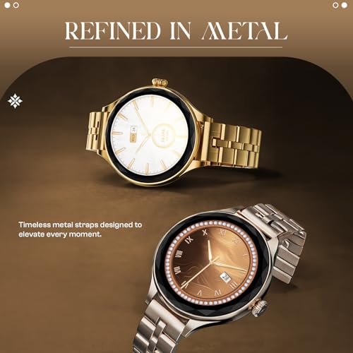 Fire-Boltt Phoenix Aura Women Smart Watch with 1.26” Diamond-Cut HD Display, Rotating Crown, Wireless Charging, Bluetooth Calling, Voice Assistant, 120+ Sports Modes - Silk Champagne