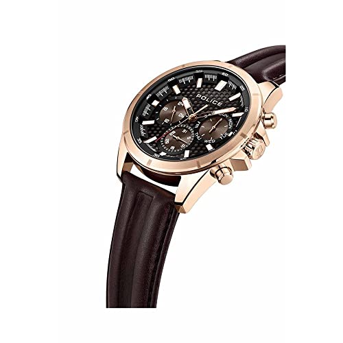 Police Mens Urban Rebel Round Shape Black Dial Leather Analog Watch