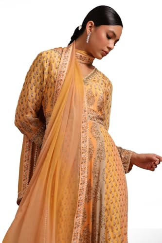 Soch Womens Mustard Viscose Botanical Print Gown with Sequins