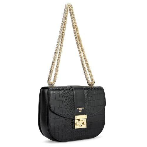 Da Milano Leather Shoulder Bag for Women - Black (LB-00930)