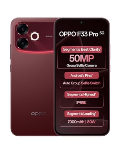 OPPO F33 Pro 5G Smartphone (8GB RAM, 128GB Storage, Passion Red) |50MP Ultrawide Selfie Camera|7000 mAh Long Battery Life | 80W Fast Charging-with No Cost EMI/Bank Offers