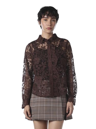 ONLY Women's Floral Print Regular Fit Brown Shirt