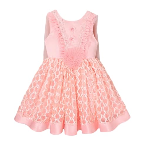 Hopscotch Girls Peach Sleeveless Lace Overlay Floral Applique Party Dress for Age (4-5 Years)