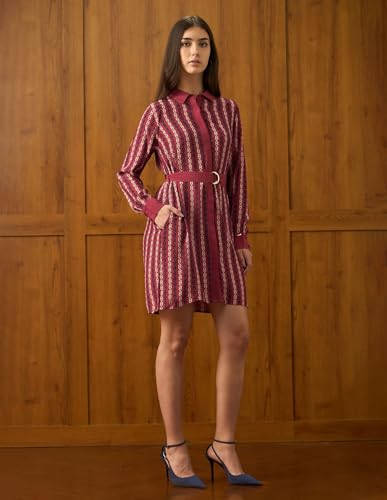 U.S. POLO ASSN. Women Abstract Printed Mini Shirt Dress with Belt (UWAW25DRS193_Red_XXL)