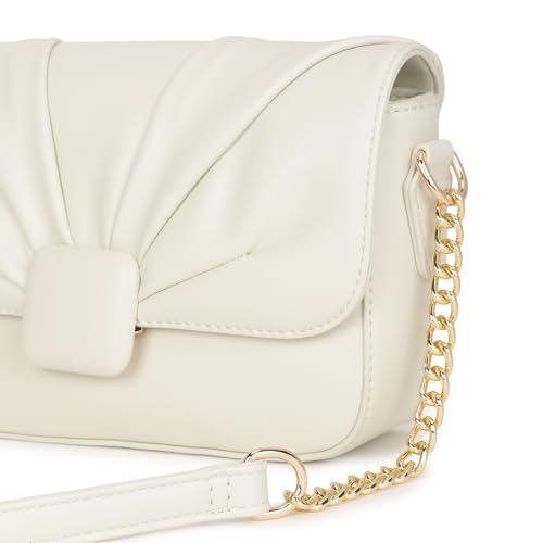 Fastrack CuddleKnot Sling | White Faux-Leather Women’s Handbag | Crossbody Sling with Chain Strap, Quilted Design & Dual Closure | Casual & Party Carry Bag