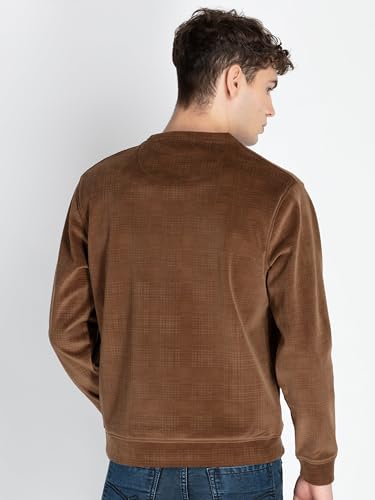 Status Quo Mens Solid Round Neck Lightweight Sweatshirt Brown