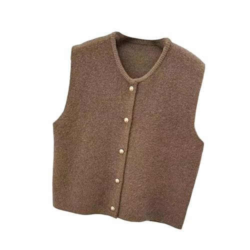 ZOOMELLA Women Knit Cardigan Vest Button Waistcoat for Commuting Indoor Office Coffee