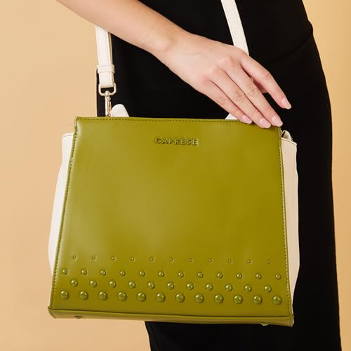 Caprese Donna Medium Satchel Bag for Women with Adjustable & Detachable Strap and Multiple Compartments | Versatile Shoulder, Crossbody & Handheld Bag for Work, Travel, and Everyday Use (Olive)